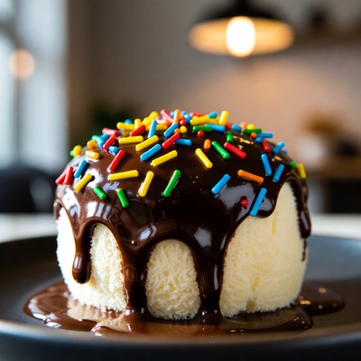 Chocolate dessert with sprinkles on plate