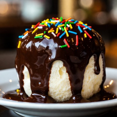 Dessert served in restaurant with chocolate