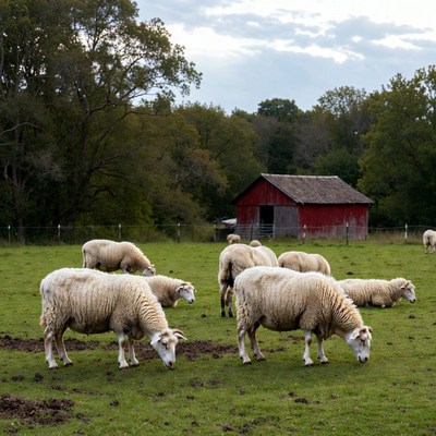 Sheep grazing in a green field
