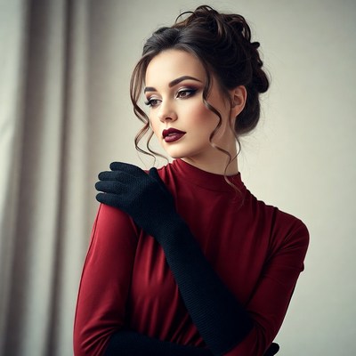 Woman in red dress posing indoors