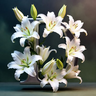 Flowers around letter e in studio