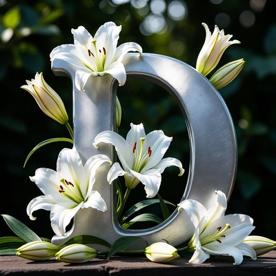Silver letter with white flowers