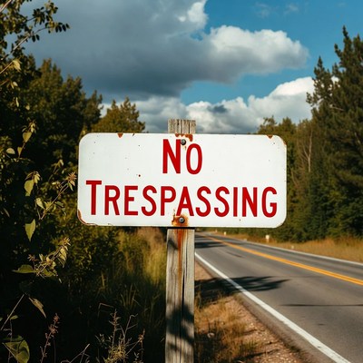 No trespassing sign on roadside