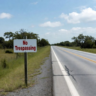 No trespassing sign by the road