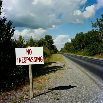 Sign on rural road warns of trespassing
