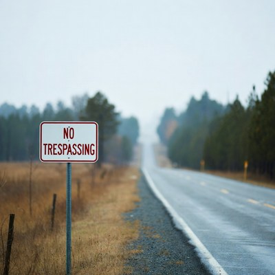 No trespassing sign along the road