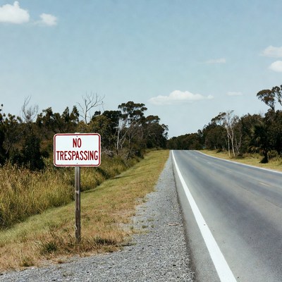 No trespassing sign on roadside