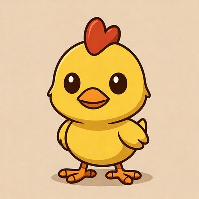 Cute cartoon chick standing on light background