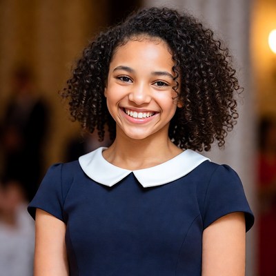 Girl smiling at a gathering event