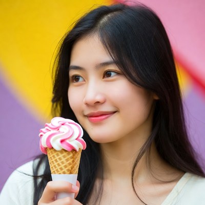 Young woman holding ice cream cone