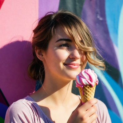 Girl enjoying ice cream in the sun
