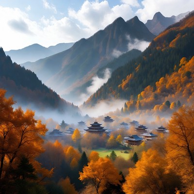 Mountain village in autumn
