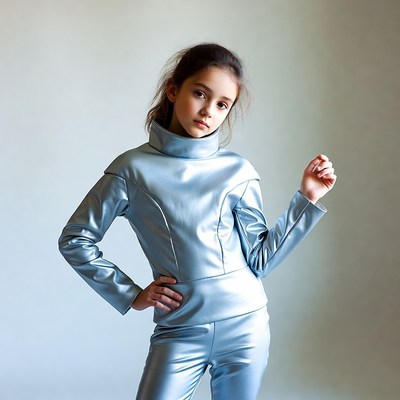 Child model in shiny outfit