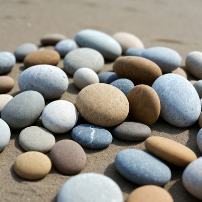 Stones on sandy beach during day