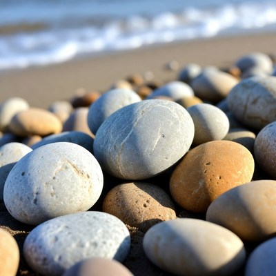 Stones on the shoreline by the water