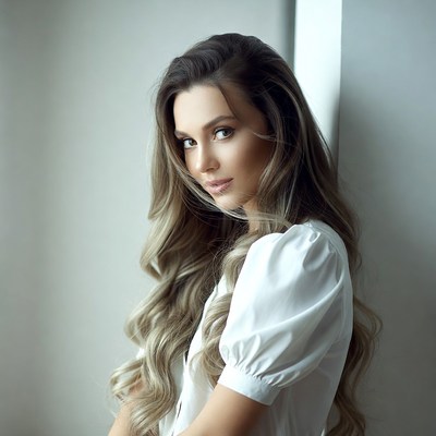 Woman with long hair by window