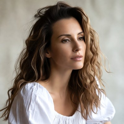 Woman with curly hair in soft light