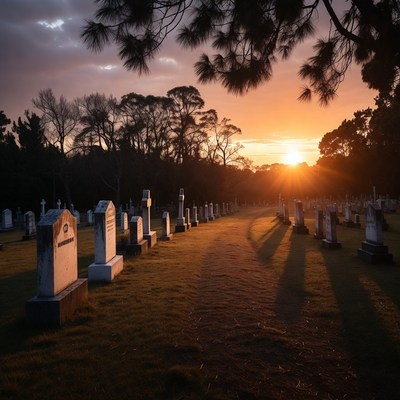 Sunsets over a cemetery