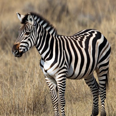Zebra standing in grassland under sunlight