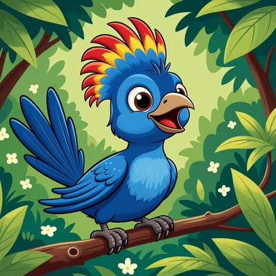 Colorful bird sings on a branch