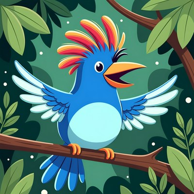 Colorful bird sings in forest