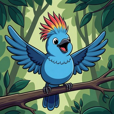 Colorful bird singing in woods