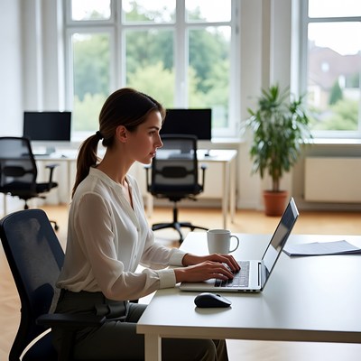 Woman works at modern office