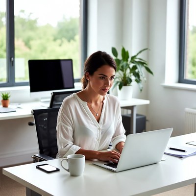 Woman working in modern office space