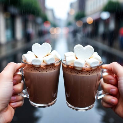 Holding hot chocolate in rain