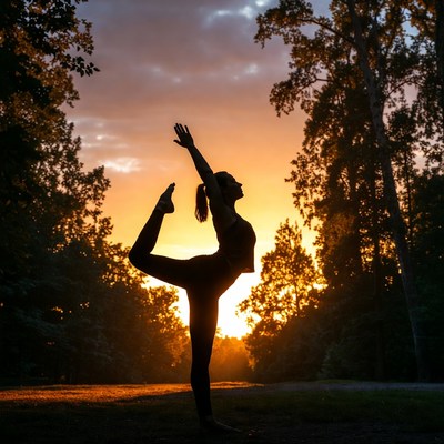 Sunset yoga practice in the park