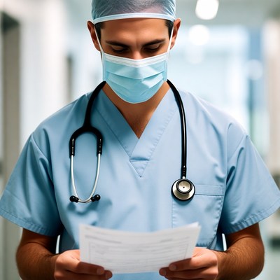 Doctor reading patient report in hospital