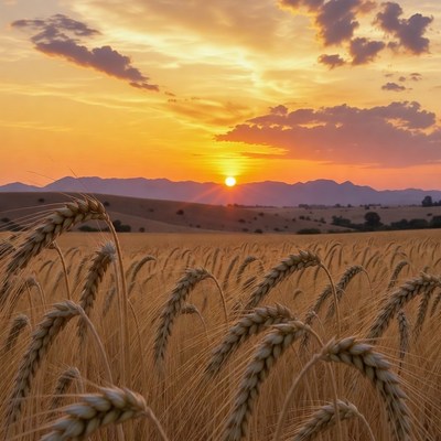 Sunset over wheat field in summer