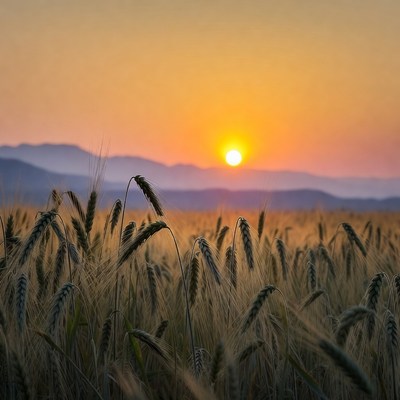 Sunset over wheat field landscape