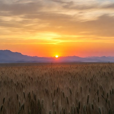 Sunset over wheat field landscape