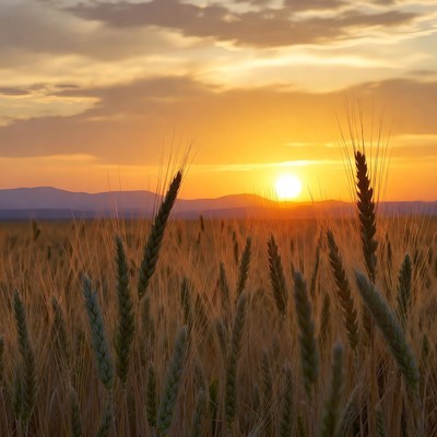 Sunset over wheat field