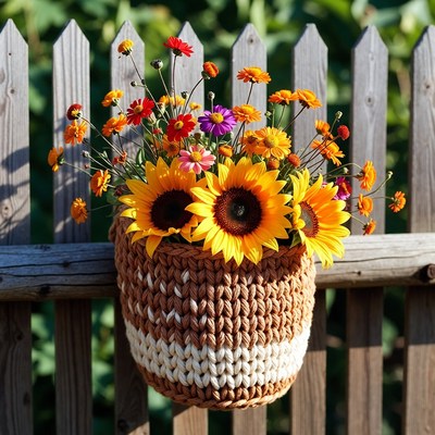 Colorful flowers in woven basket
