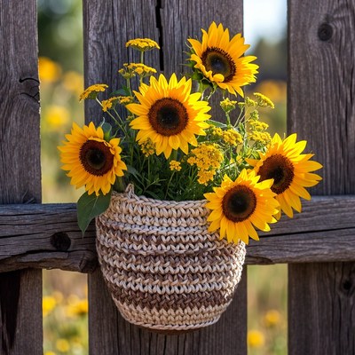 Sunflowers in a woven basket