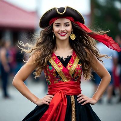 Woman dressed as pirate at festival