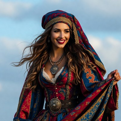 Woman in colorful dress with headscarf