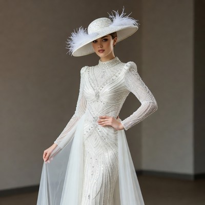 Elegant model in white wedding dress