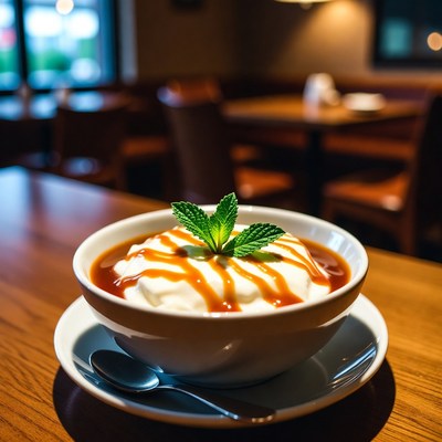 Dessert served in a bowl at a cafe