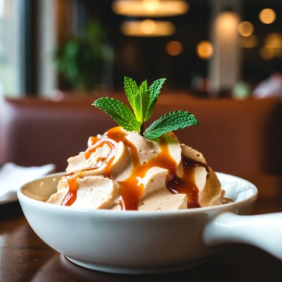 Dessert served in a bowl at a cafe