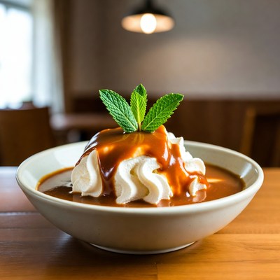 Dessert with whipped cream and sauce