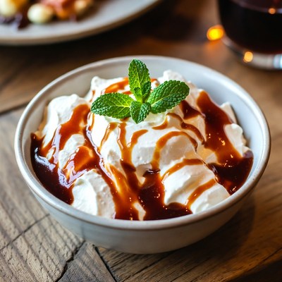 Dessert with cream and sauce