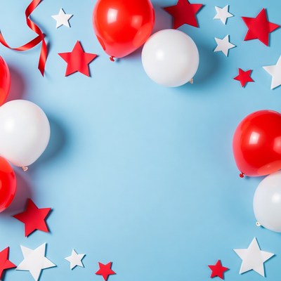 Red and white balloons with stars for celebration