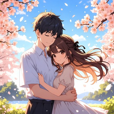 Springtime love under cherry blossoms