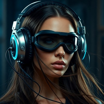 Young adult wearing virtual reality headset