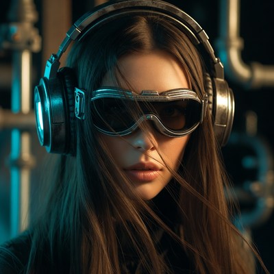 Young woman in goggles and headphones