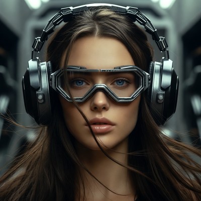 Woman wearing headphones and goggles