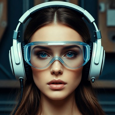 Young woman with headphones in lab